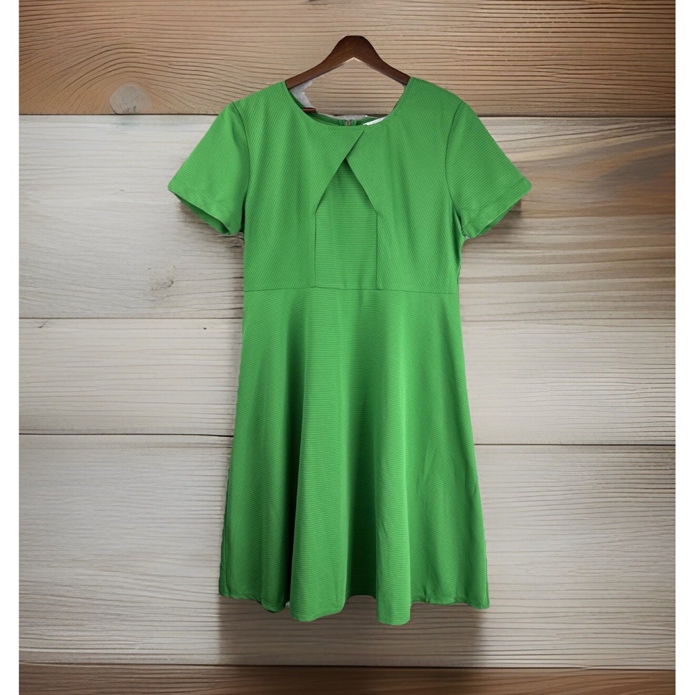 Vintage A-Line Kelly Green Dress P XL Textured Flattering Skater